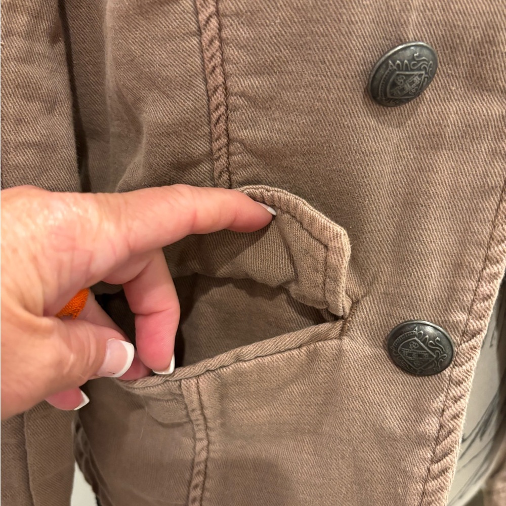 Free People Washed Rose Brown Double-Breasted Military Jacket - Picture 3 of 6